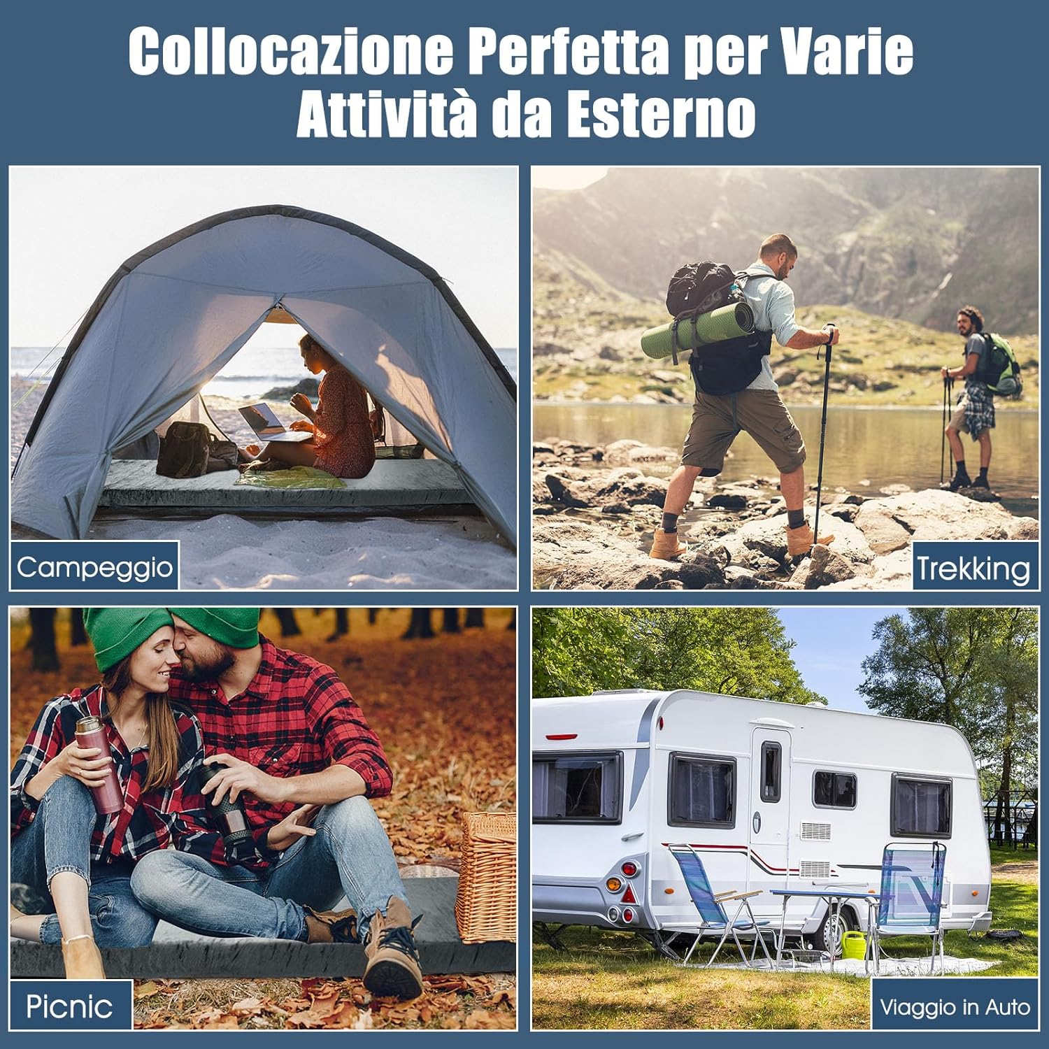 Materasso da Campeggio Impermeabile in Memory Foam, Materassino Portatile con Borsa di Trasporto, Base Antiscivolo, Componibile ed Ergonomico, 183 x 62,5 x 6,5cm