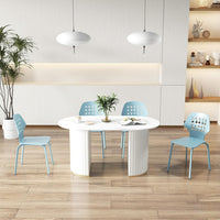 COSTWAY Set di 4 Sedie da Pranzo in Metallo, Sedie da Cucina Moderne con Schienale Traforato e Gambe in Metallo, Sedie senza Braccioli per Sala da Pranzo, Soggiorno, Portata 150 kg (Blu)