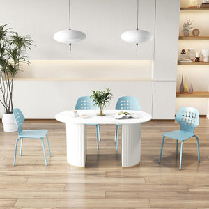 COSTWAY Set di 4 Sedie da Pranzo in Metallo, Sedie da Cucina Moderne con Schienale Traforato e Gambe in Metallo, Sedie senza Braccioli per Sala da Pranzo, Soggiorno, Portata 150 kg (Blu)