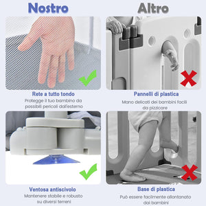 Recinto per Bambini, Box per Bambini con Rete Traspirante, Centro Attività per Bambini con 50 Palline, Box Giochi per Bambini 0-3 Anni (Grigio Scuro, ‎124 x 124 cm)