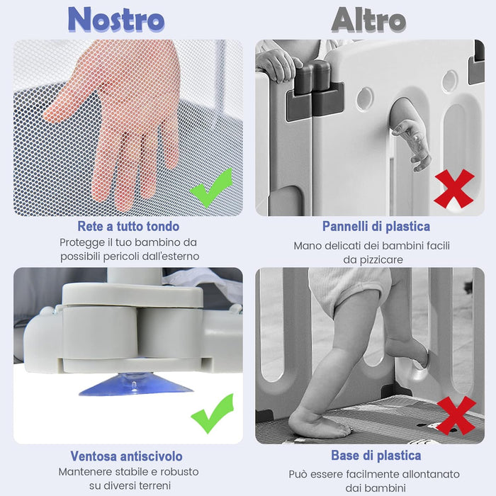 Recinto per Bambini, Box per Bambini con Rete Traspirante, Centro Attività per Bambini con 50 Palline, Box Giochi per Bambini 0-3 Anni (Grigio Scuro, ‎124 x 124 cm)