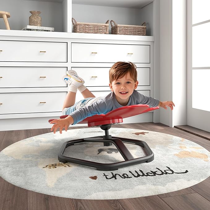 Sedia Girevole a 360° per Bambini, Sedia Sensoriale con Base in Metallo Antiscivolo per Allenare la Coordinazione Fisica e l'Equilibrio, Giocattolo per Cameretta (Rosso,Fiore)