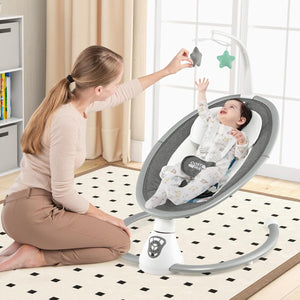 Sdraietta Elettrica Neonati con 12 Melodie e Cuscino Riduttore, 5 Livelli di Dondolante (Velocità e Dondolante), Caricabatterie USB, Telecomando, Cinture di Sicurezza (GRIGIO)