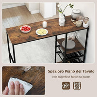 Tavolo da Bar 121 x 41 x 105,5 cm, Angolo Bar per Casa con Scaffali di Stoccaggio, Portabottiglie e Portacalici, Tavolo Alto per Cucina, Soggiorno, Ristorante e Bistrò