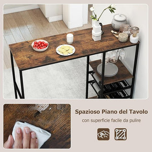 Tavolo da Bar 121 x 41 x 105,5 cm, Angolo Bar per Casa con Scaffali di Stoccaggio, Portabottiglie e Portacalici, Tavolo Alto per Cucina, Soggiorno, Ristorante e Bistrò