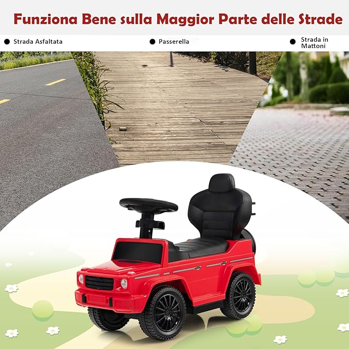 Auto a Spinta per Bambini, Macchina Cavalcabile a Spinta con Tettuccio Regolabile Maniglia per Genitori Paracolpi, Ideale per Bambini 12-36 Mesi (Rosso)