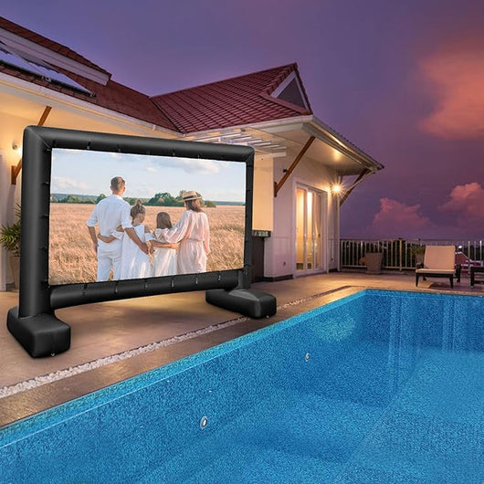 Schermo Proiettore Gonfiabile 16:9, Schermo Gonfiabile per Esterni con Soffiatore, Schermi di Proiezione con Borsa per Trasporto e Picchetti, Proiezione Frontale e Posteriore (Modello 3)
