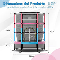 Trampolino Elastico Bambino in Acciaio, Tappeto Elastico Bambini da Esterno e da Interno, con Rete e Cusicnetti Antiscivolo