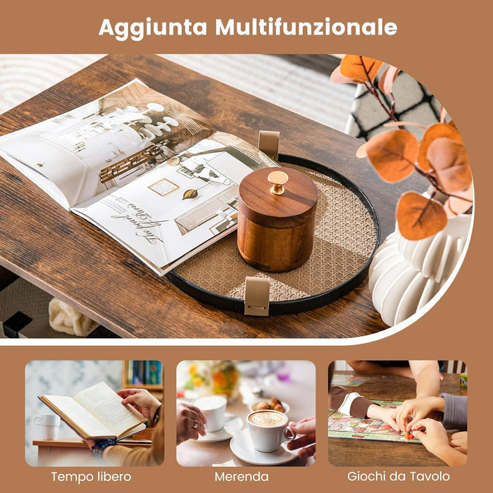 COSTWAY Tavolino da Caffè Rettangolare, Tavolo da Salotto Moderno con Mensola Centrale a Forma di L, Tavolino a 3 Livelli per Soggiorno, Sala di Ricevimento e Ufficio (Marrone)