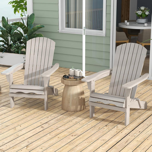 Sedia Adirondack Pieghevole, Sedia da Giardino in Legno di Abete, Poltrona Prendisole con Schienale Alto, Portata 180 kg, 89 x 71 x 94 cm (2, Grigio, 89 x 71 x 94 cm)