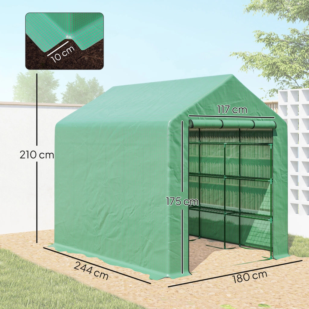 Serra da giardino con 8 ripiani ¨C zephmum ¨C verde acciaio 244x180x210 cm