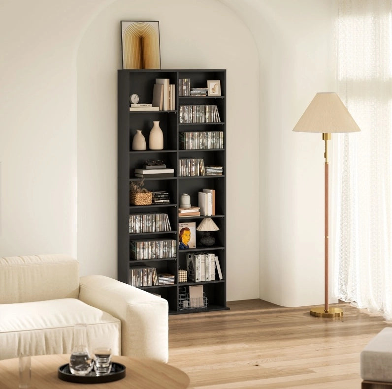 Scaffale per CD 78.5x24x175 cm con 14 ripiani regolabili in legno nero
