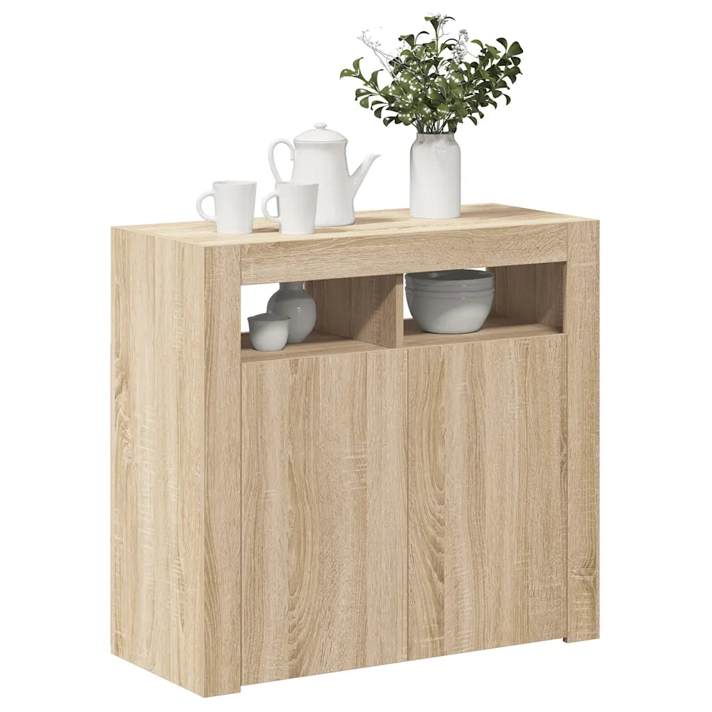 Credenza | Madia | Buffet da pranzo | Armadio da pranzo con Luci LED Rovere Sonoma 80x35x75 cm