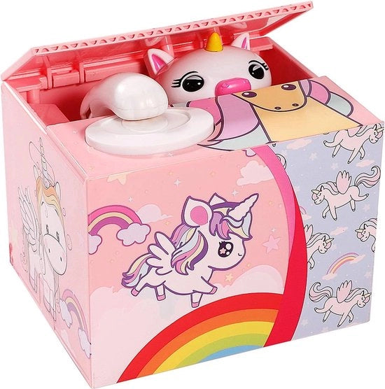 Pigmentazione di un unicorno divertente per bambini con rilascio automatico di monete - voce inglese - per ragazze e ragazzi