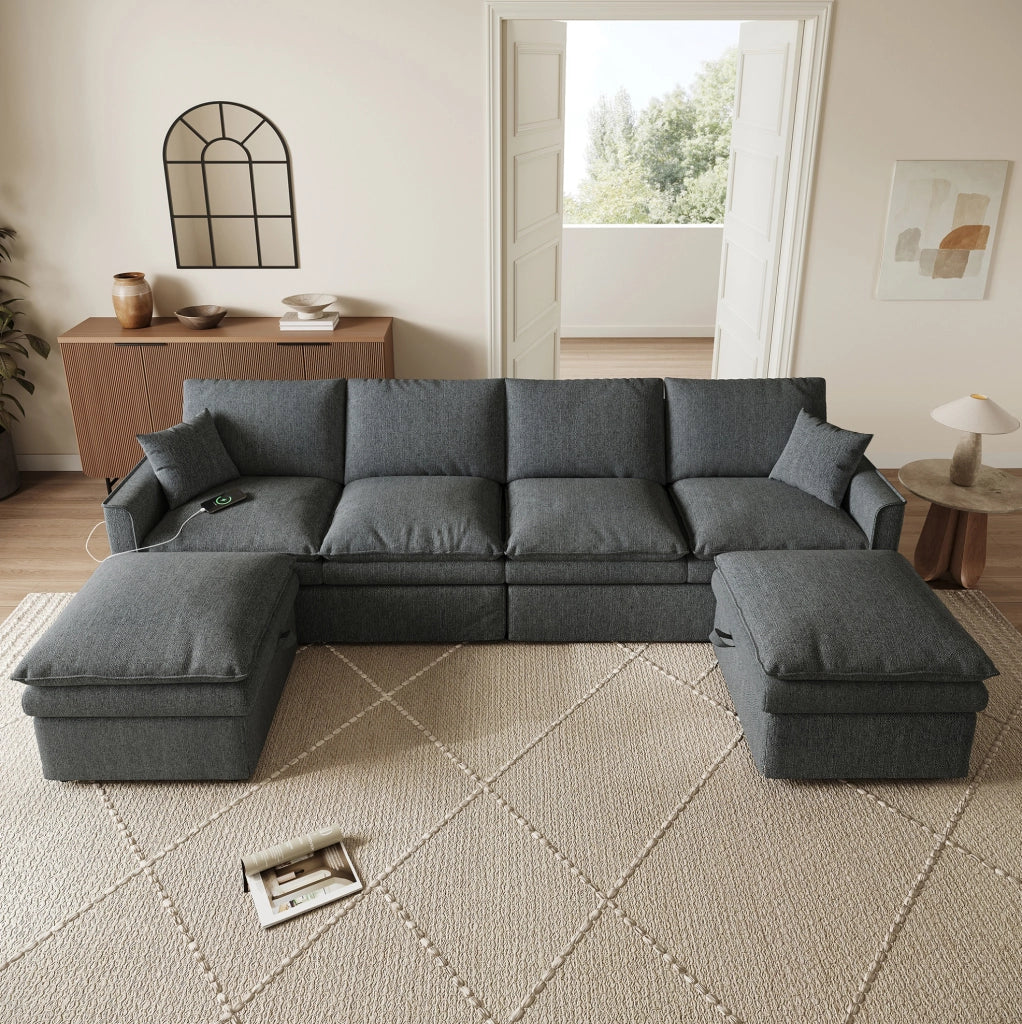 DIVANO Modulare 6 Posti a U/L 277x135x80 cm Grigio
