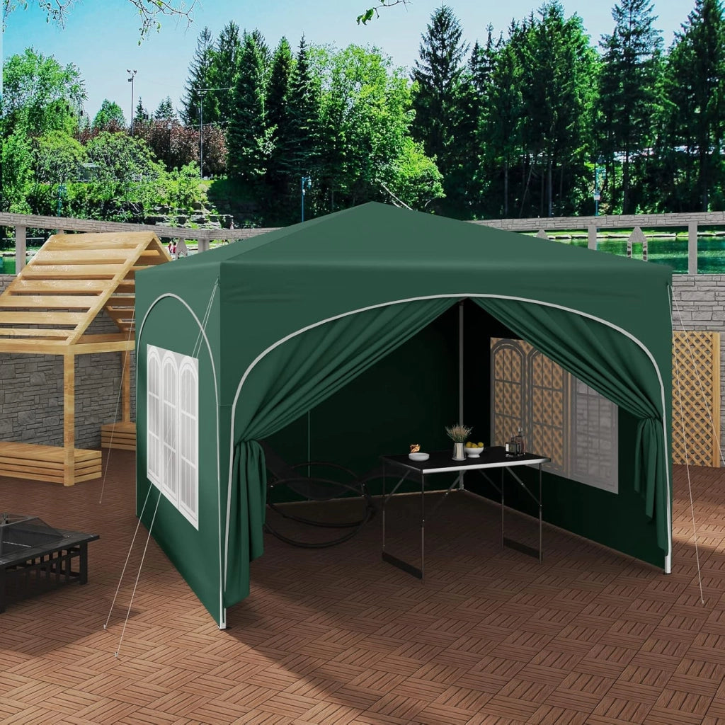 Gazebo Pieghevole da Giardino, Gazebo Idrorepellente Pop Up da 3x3m Pannelli Laterali, Tendone Esterno, Altezza Regolabile, Protezione UV, con Custodia Verde