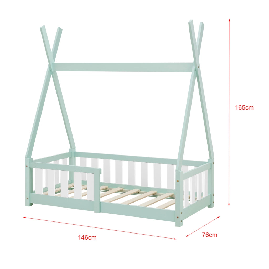 Letto a Capanna Helsingborg con Sponde e Materasso 70 x 140 cm Menta Verde [en.casa]