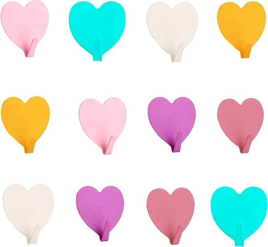 Hangeri adesivi a forma di cuore - 12 pezzi - Hangeri acqua-resistenti per utensili da cucina e chiavi
