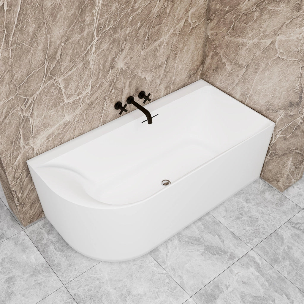 Vasca a Isola Angolare Asimmetrica DESTRA 165x75x60 cm Bianco Vasca da Bagno Semi-Freestanding in Acrilico