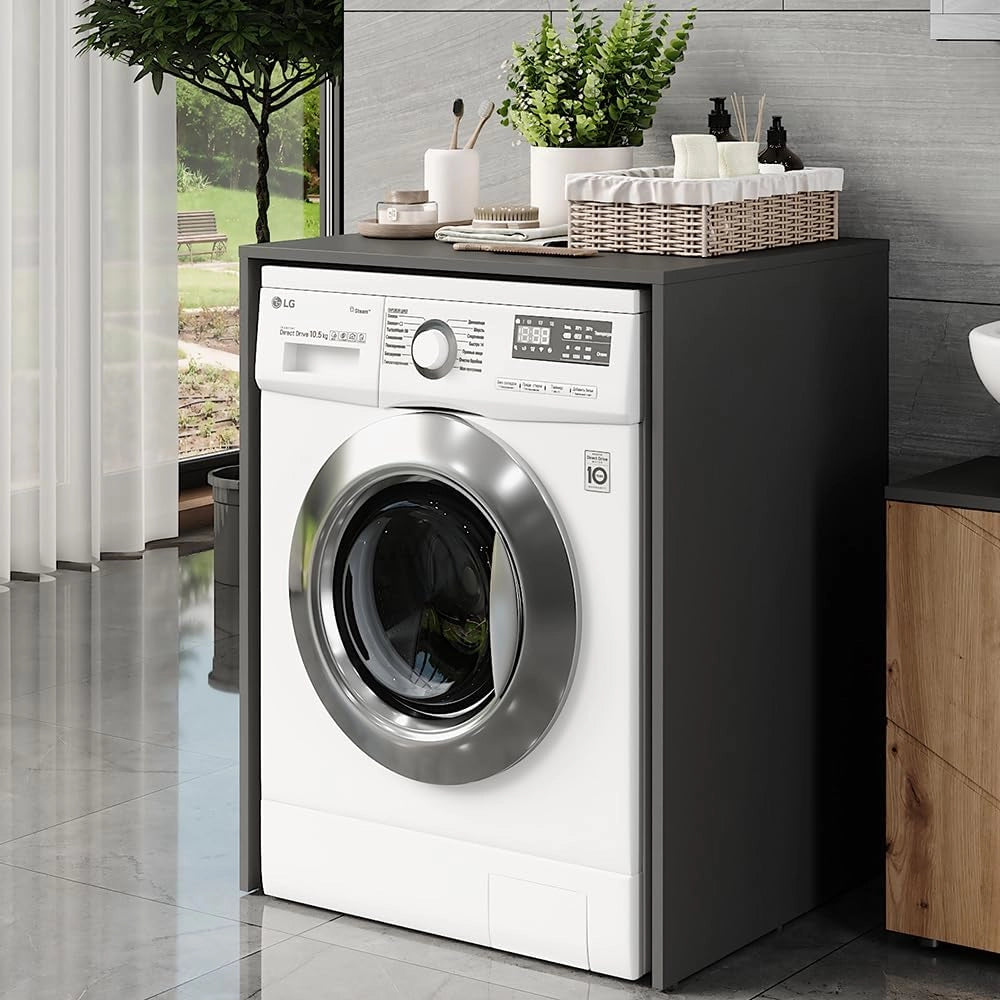 Mobiletto per lavatrice Irma, Antracite, 68 x 88.5 cm, per la conservazione di detersivi e accessori da bagno