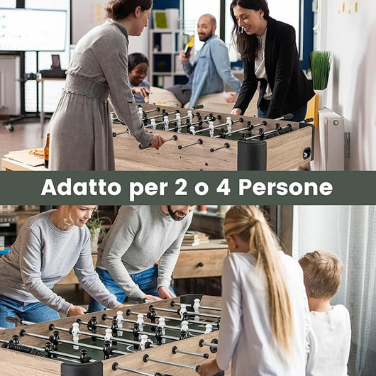 Mini Calcio Balilla, Tavolo Calcio Balilla con 2 Palle e 26 Giocatori, 2 Segnatori, Gioco Calcistico con Livelli Regolabili per Sala Giochi Feste, 137x68x84,5 cm