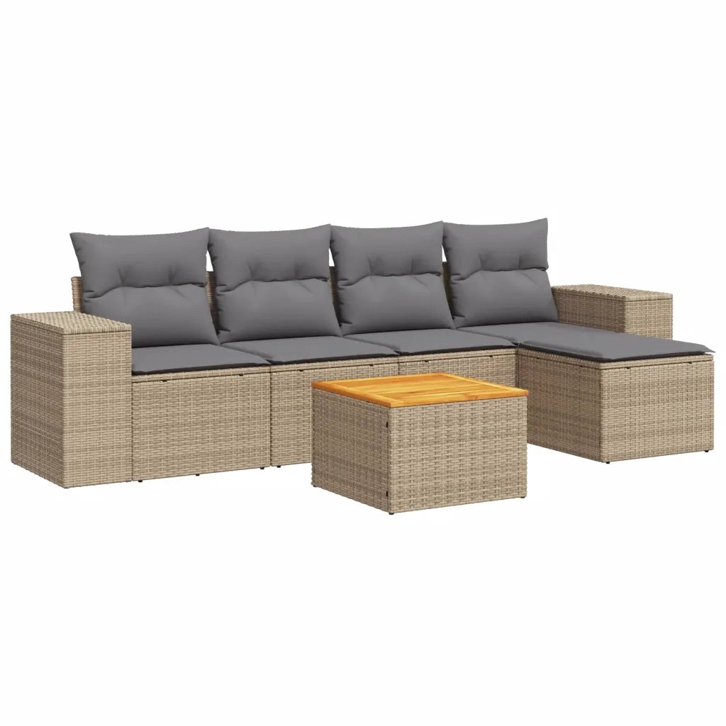 Set Divano da Giardino 6 pz con Cuscini Beige in Polyrattancod mxl 88046
