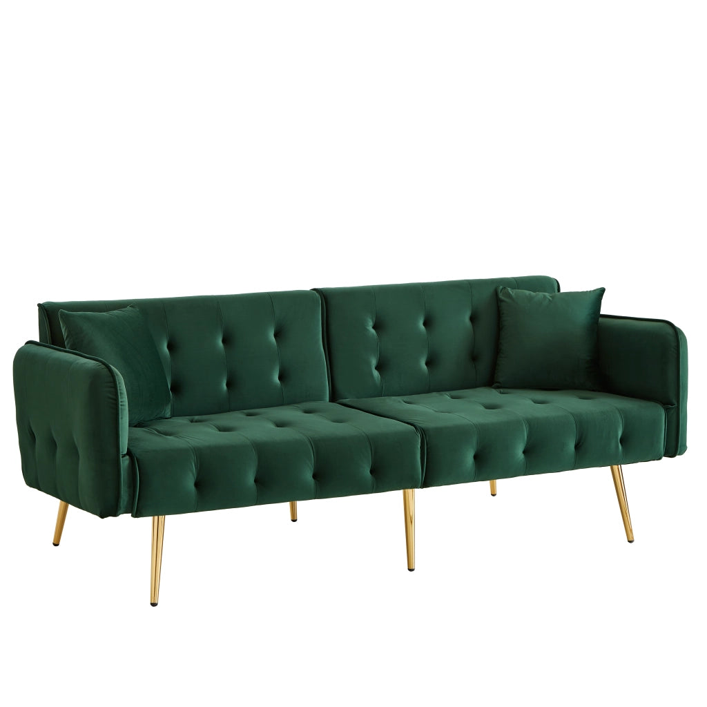 Divano letto 2 posti 215x81.5 cm con schienale e braccioli regolabili in velluto verde