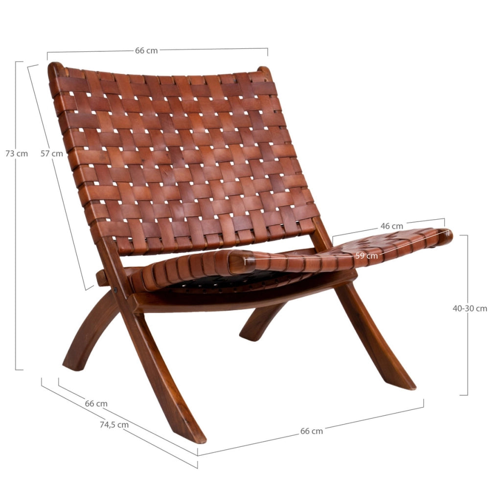 Poltrona Pieghevole Perugia, Marrone, Pelle, 74x66x73 cm