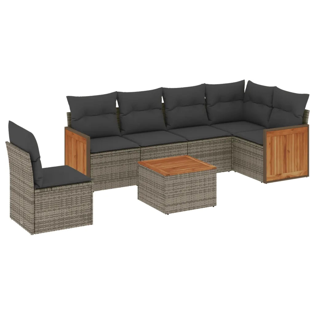 Set Divani da Giardino 7 pz con Cuscini Grigio in Polyrattan 3260107
