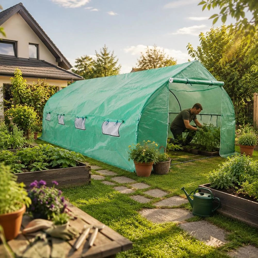 Polytunnel Greenhouse Walk-in & Mobile Steel Frame 18 Square Meter