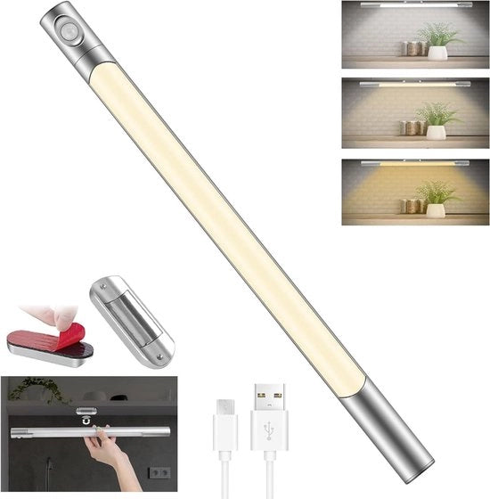 Luce a LED da 40 cm con Sensore di Movimento 3500 mAh - Luce di Sottofusto per Cucina - Striscia LED Senza Fili a Batterie - Scatola di Caricamento USB per Illuminazione Scale