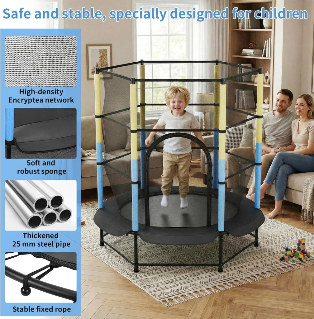 Trampolino Elastico Bambini, Tappeto Elastico Bambini Ø140 cm, Salterello bambini con Rete Sicurezza, Trampolino Giardino per Esterno e Interno, Max 50 kg, per Regali