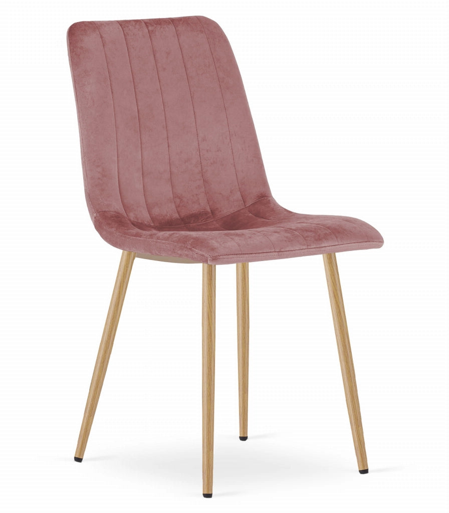 Sedia VALORA JEWA - Velluto rosa con gambe color legno x 4