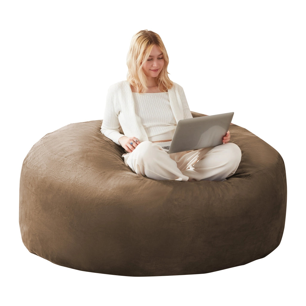 Pouf sedia a sacco con supporto antidecubito e forma adattabile, divano letto temporaneo in spugna caffè