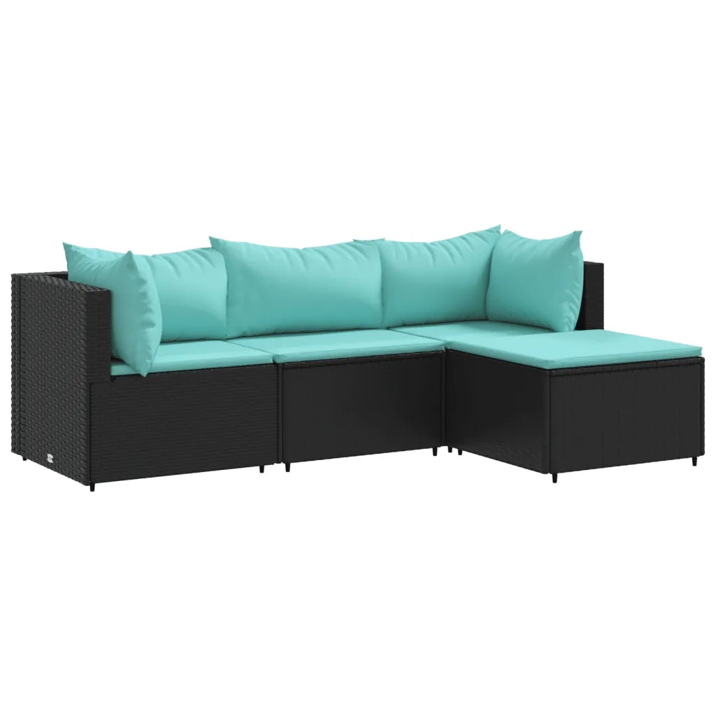 Set Divani da Giardino 4 pz con Cuscini Nero in Polyrattan