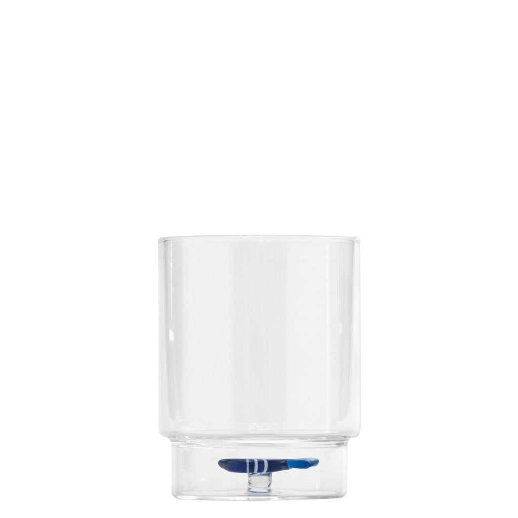 Zafferano Set 6 Bicchieri Tumbler Teca Mare Soggetto Pesce Palla in Vetro Borosilicato Artigianale Trasparente Design Impilabile ed Ergonomico