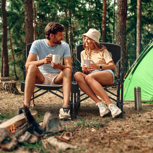 Poltrona a dondolo da campeggio per adulti, Sedia pieghevole e portatile con molla doppia Nero-Tavoli e sedie da campeggio
