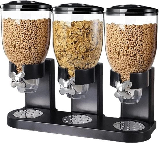 Drievoudige voedseldispenser, mueslihouder, voorraaddispenser, voedselopslagcontainer, mueslidispenser, werkblad voor snoep, noten, granen, muesli, Drievoudige voedseldispenser, mueslihouder, voorraaddispenser, voedselopslagcontainer, mueslidispenser