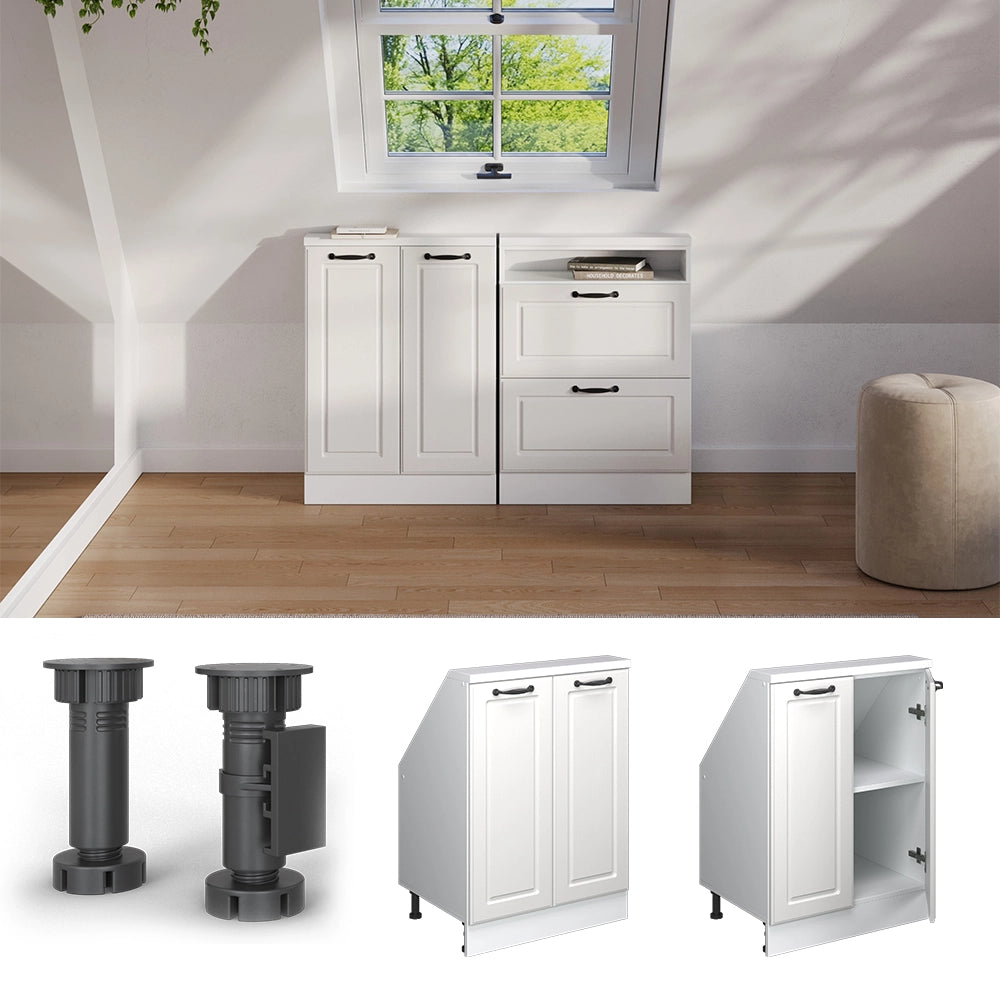 Mobile cucina sottotetto R-Line Bianco rustico/Bianco 60 cm con 2 porte Vicco