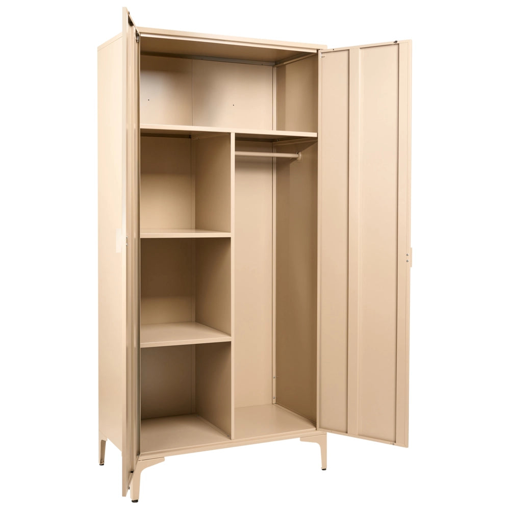 Mobile contenitore in acciaio beige chiaro con 2 ante e 3 ripiani design industriale per ufficio domestico tonalità Cashmere