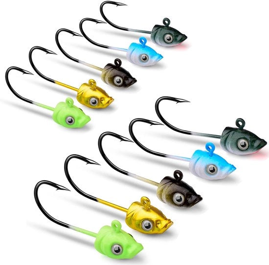 Attrezio per pesca a 10 pezzi - Gancio di resistenza 5 g - Testa di piombo - Gancio 3D per pesca - Materiale in acciaio di alta qualità - Lama affilata - Accessorio per pesca