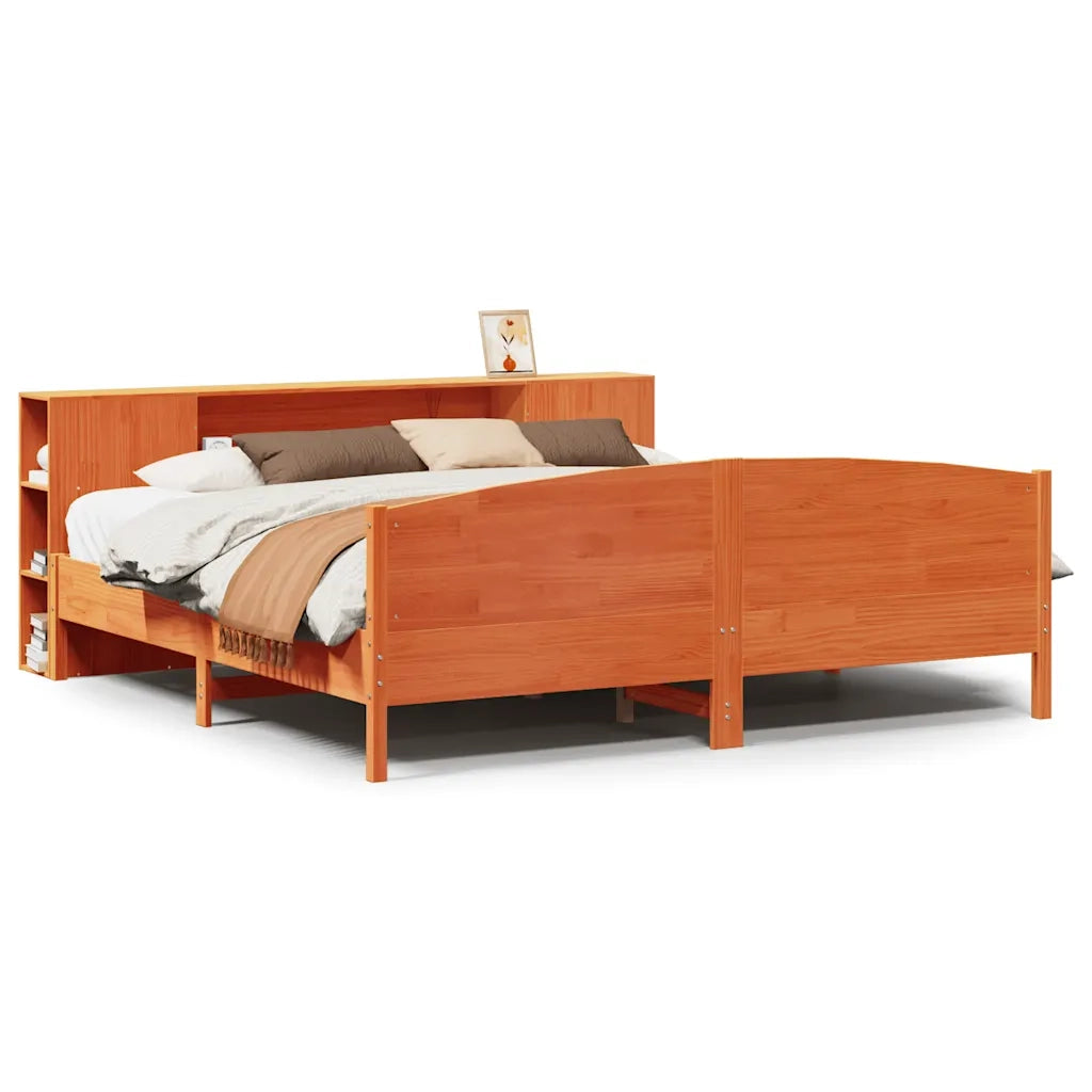 Letto Libreria senza Materasso Marrone Cera 200x200 cm in Pino 3323055