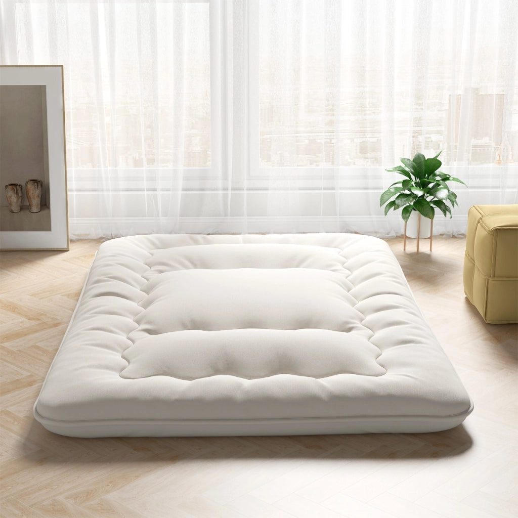 Materasso futon portatile con copertura lavabile sacca da trasporto-Tappeto arrotolabile per pavimento 140cm Beige