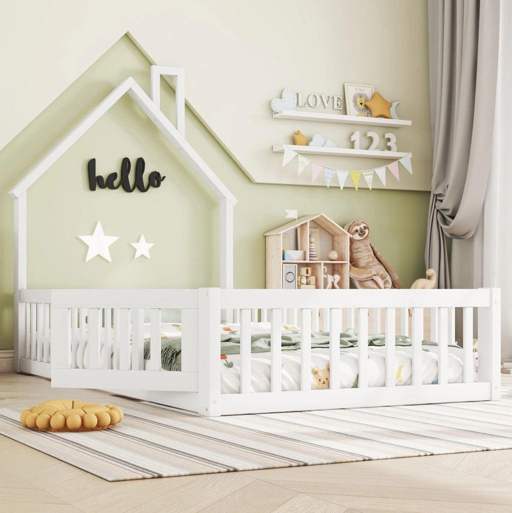 Letto per bambini 90x200 cm con design a casetta e sponde di sicurezza