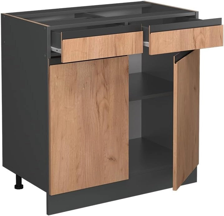 Mobiletto base per cucina R-Line, Quercia dorata, 80 cm Forma a J, senza piano di lavoro, per la libera combinazione all'interno di sistemi cucina modulari