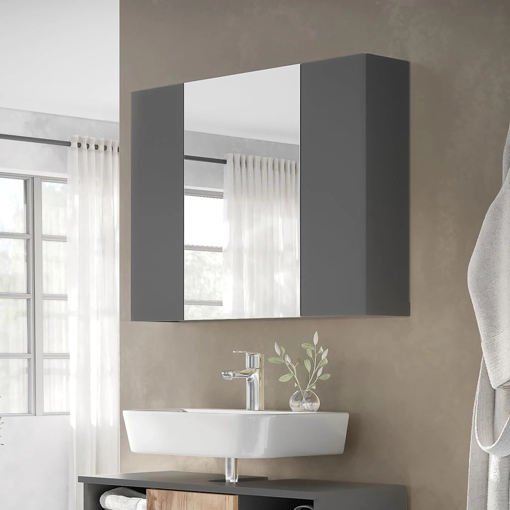 Specchio contenitore bagno Leopold, Antracite, 80 x 59.2 cm con ripiani