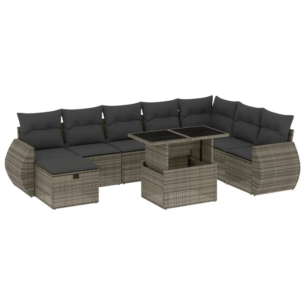 Set Divano da Giardino 9 pz con Cuscini Grigio in Polyrattan