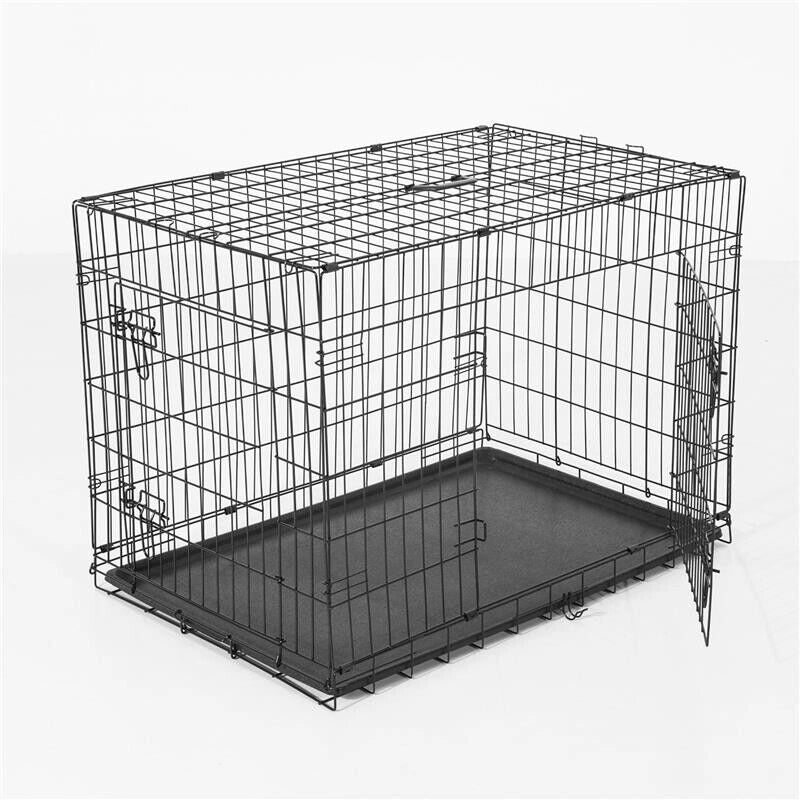 GABBIA TRASPORTINO PER ANIMALI PIEGHEVOLE IN ACCIAIO 76X53X57 CM NERO