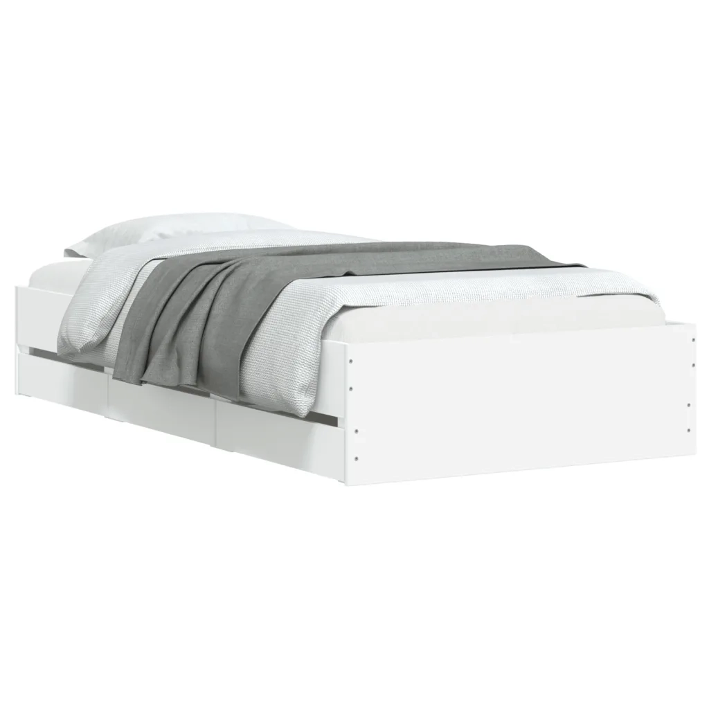 Letto singolo | Letto per adulti | Giroletto con Cassetti Bianco 90x200 cm in Legno Multistrato