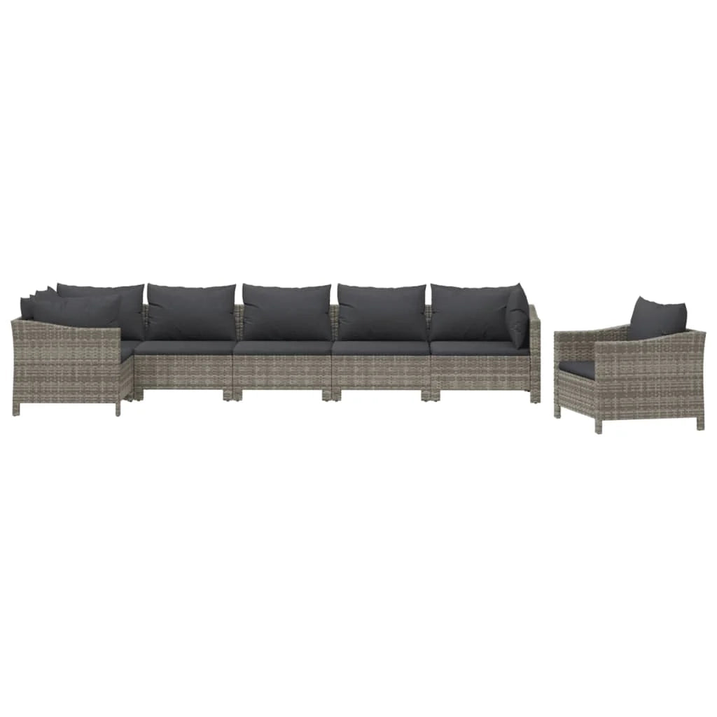Set di mobili da giardino mobili da esterno 7 pezzi con cuscini resina intrecciata grigia 02_0017211